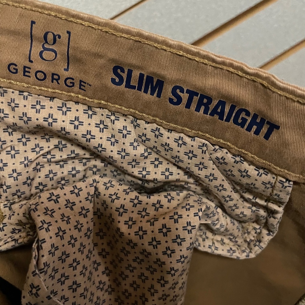 George Mens Slim Straight Twill Chinos Khakis Pants Trailblazer Brown 36x34 - Picture 5 of 6